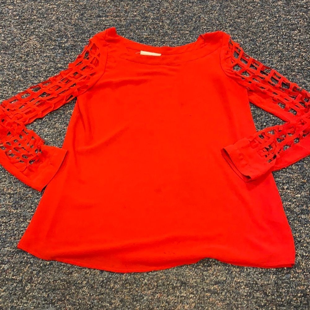 Lost April Red Caged Sleeve Blouse sz. S
